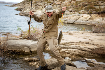 Fishing fan on lake