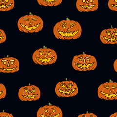 hand drawn jack-o-lantern seamless pattern - halloween background