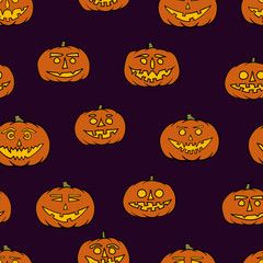 hand drawn jack-o-lantern seamless pattern - halloween background