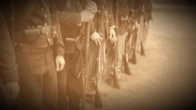 Civil War soldiers come to attention (Archive Footage Version)
