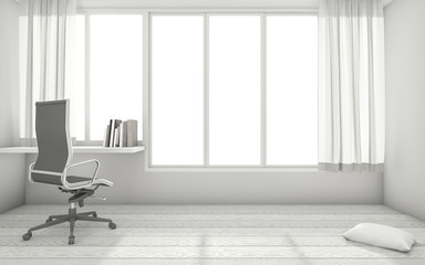 Fototapeta premium 3d rendering white minimal working room interior with working table
