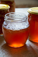 Glass jars with homemade apple jam