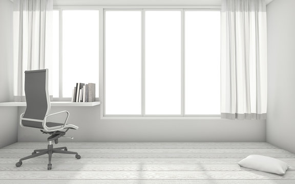 3d rendering white minimal working room interior with working table
