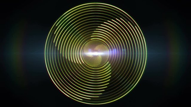 Looping rotating disc of gold glowing lines moving counterclockwise.