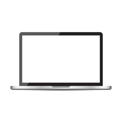 Laptop with white screen flat icon. Computer vector illustration on white background.