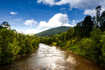 Fototapeta na wymiar Beautiful view of river in Ukrainian Carpathians.