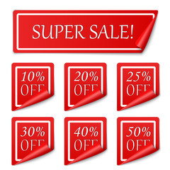 Set of realistic red paper stickers or banners