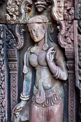 Apsara - ancient bas-relief at Banteay Srey Temple, Cambodia