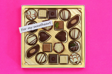For my sweetheart card with box of delicious chocolates on pink background

