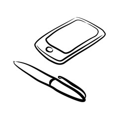 Fototapeta na wymiar Handdrawn Pen with Smartphone