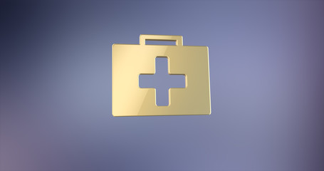 Fototapeta premium First Aid Medical Kit Gold 3d Icon