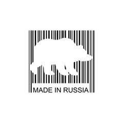 Bear barcode for goods from Russia. Wild animal bar code. Logo f