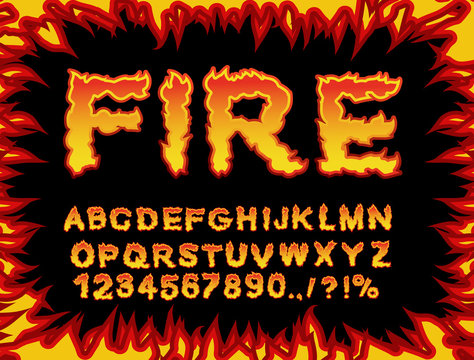 Fire font. Flame Alphabet. Fiery letters. Burning ABC. Hot typog