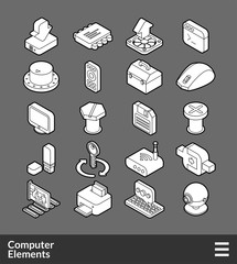 Isometric outline icons set