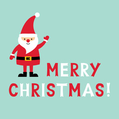 Merry Christmas greeting card with Santa Claus, text in hand lettered font