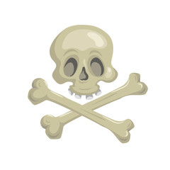 Cartoon scull with crossbones. Trendy pirates and halloween party vector icon.