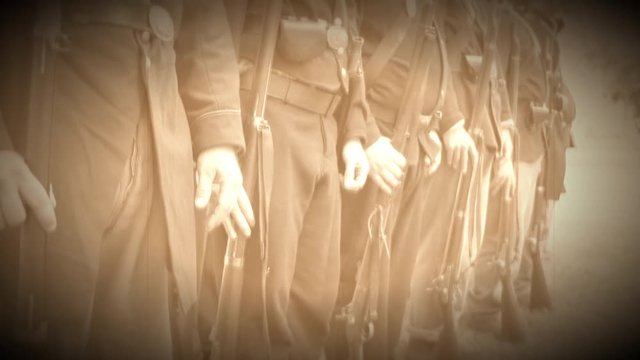 Civil War soldiers at attention and turn (Archive Footage Version)