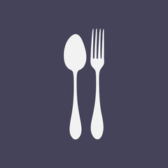 Fork and Spoon icon. Fork and Spoon Silhouette isolated on a dark background. Cutlery.