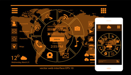Mobile Interface and Web Interface, User Interface Ui neon orange color polygonal vector

