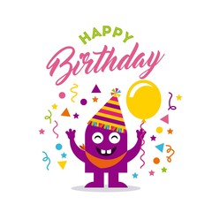 monster characters in birthday party vector illustration design