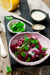 Beet salad with tahina sauce