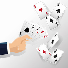 hand and cards of poker icon. Casino and las vegas theme. Colorful design. Vector illustration