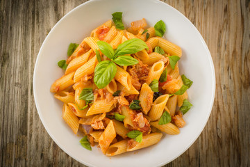 Dish of italian pasta with fish ragout