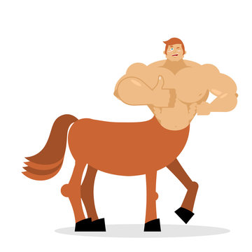 Cheerful young Centaur mythical creature. Half horse half person