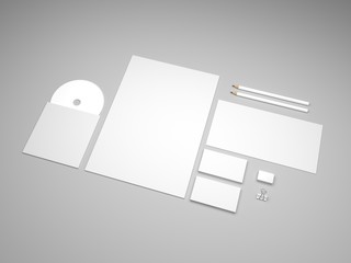 Stationery 3d illustration mockup with envelope and cd disk