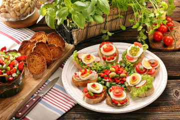 Fresh healthy vegetarian sandwiches for breakfast and salad