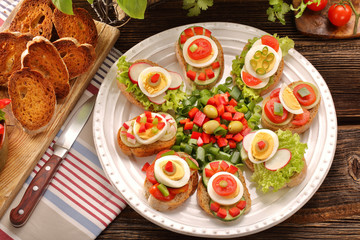 Fresh healthy vegetarian sandwiches for breakfast