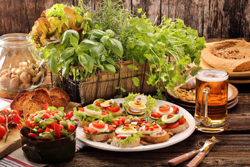 Fresh healthy vegetarian sandwiches for breakfast and salad