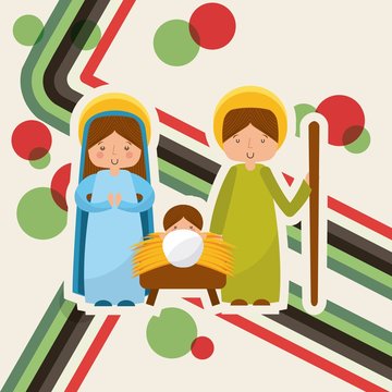 cute family manger characters christmas vector illustration design