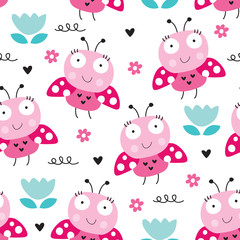 seamless cute ladybug pattern vector illustration