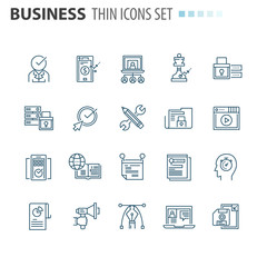 thin line flat isolated business icons set