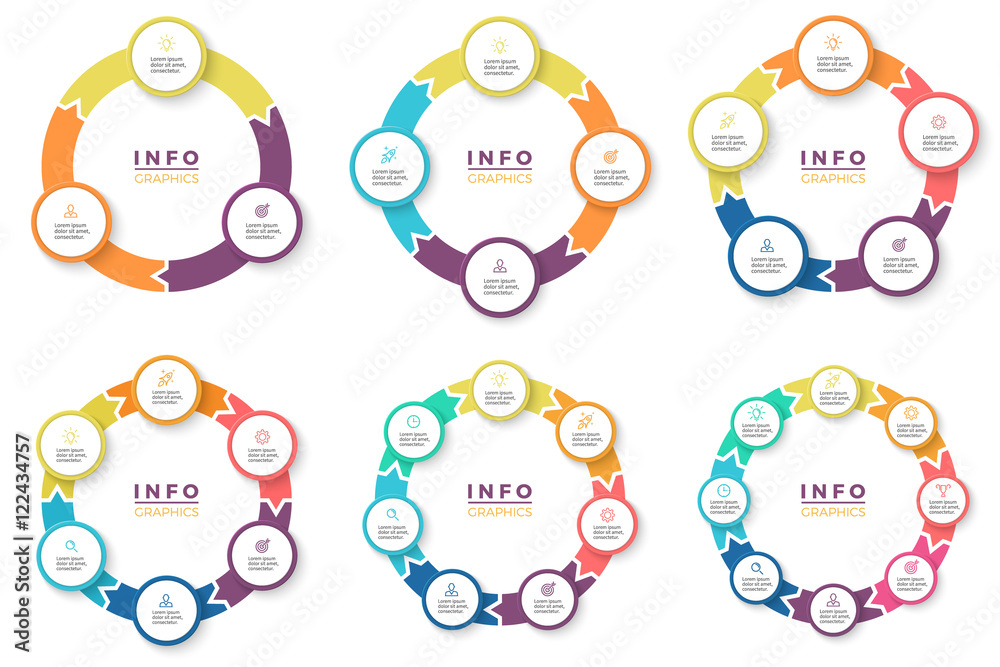 Wall mural business infographics. circular arrows with 3 - 8 parts