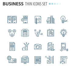 thin line flat isolated business icons set