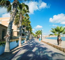 Beach promenade in Los Alcazares on the Mar Menor. The province of Murcia. Spain