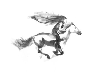 Fototapeta na wymiar Girl riding a running horse