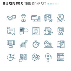 thin line flat isolated business icons set