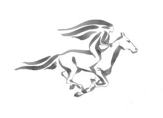 Girl riding a running horse © terentyevajulia