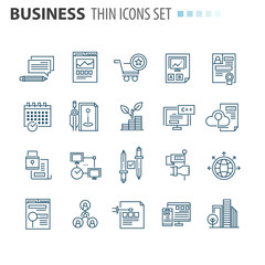 thin line flat isolated business icons set