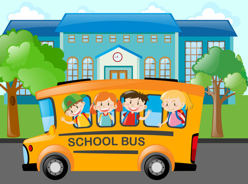 Children riding school bus to school