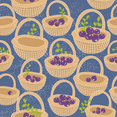 Endless background with baskets full of berries.