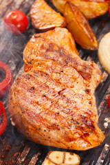 Grilled steak on the grill