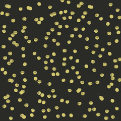 Random golden dots hand drawn by marker. Seamless pattern with gold colored spots on black background. Original texture for prints, textile, wallpapers and wrapping design. Vector eps8 illustration.
