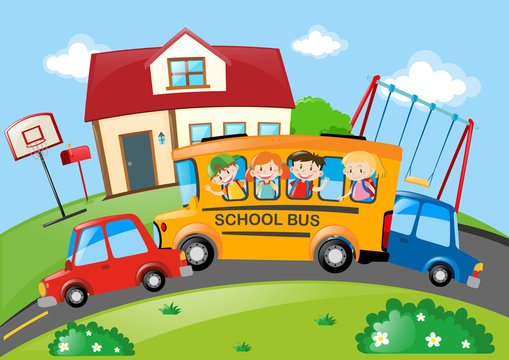 Children riding on school bus