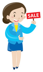Sale woman holding sign for sale