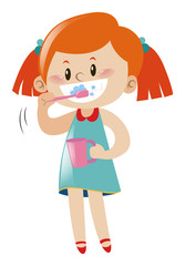 Girl brushing teeth with toothbrush