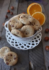 Cookies with berry, chocolate cream and hazelnuts